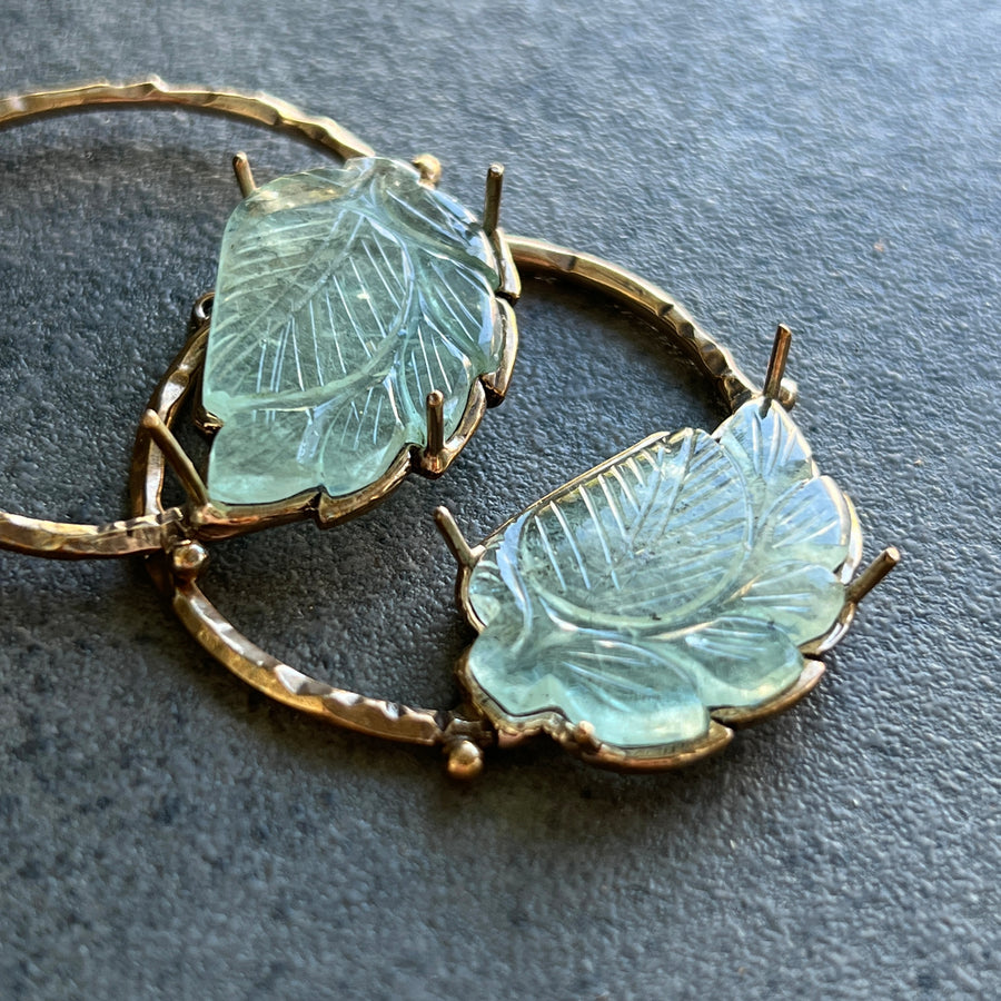 PRE-ORDER FOR EVA- Carved Aquamarine Bronze Hoop Earrings