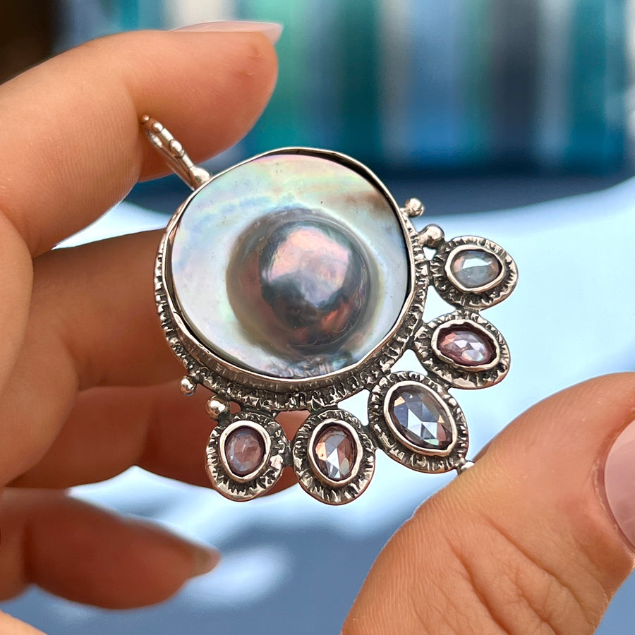 PRE-ORDER FOR ALYSSA- Blister Pearl & Spinel Silver Pendant