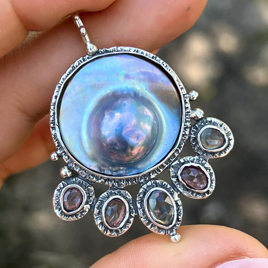 PRE-ORDER FOR ALYSSA- Blister Pearl & Spinel Silver Pendant