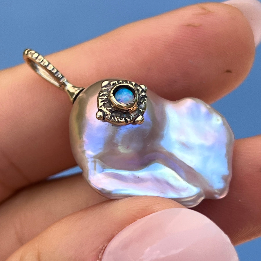 PRE-ORDER FOR RELIA- 14k Gold Baroque Pearl & Opal Pendant