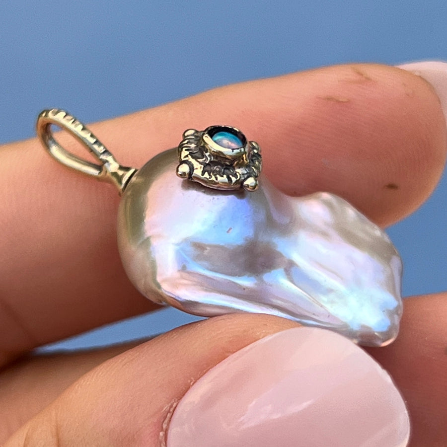 PRE-ORDER FOR RELIA- 14k Gold Baroque Pearl & Opal Pendant