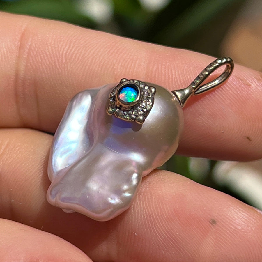 PRE-ORDER FOR RELIA- 14k Gold Baroque Pearl & Opal Pendant