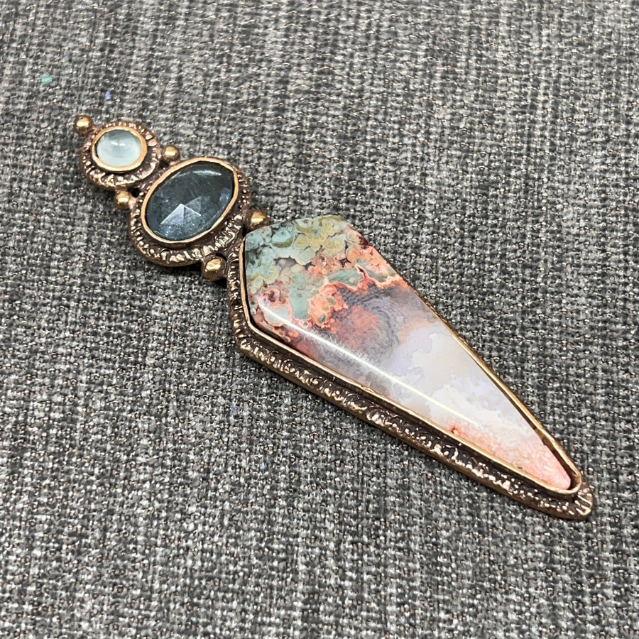 AVAILABLE PRE-ORDER- Prudent Man Agate & Aquamarine Pendant