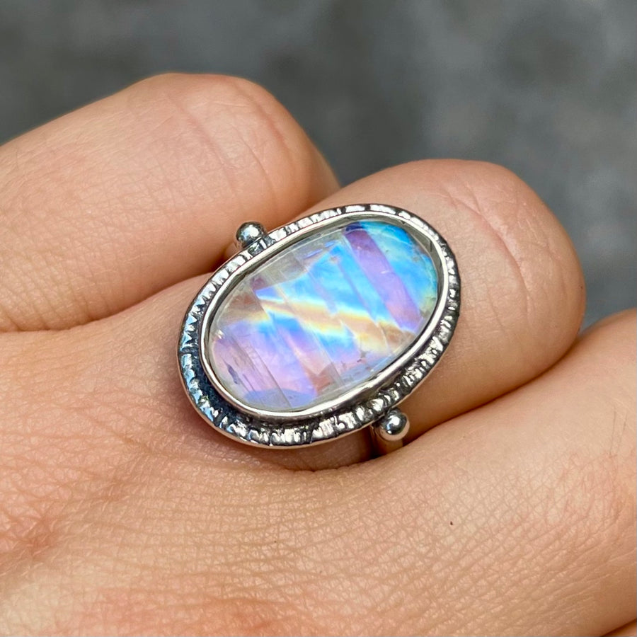 PRE-ORDER FOR TRIXIE- Faceted Moonstone Ring- Sz 8