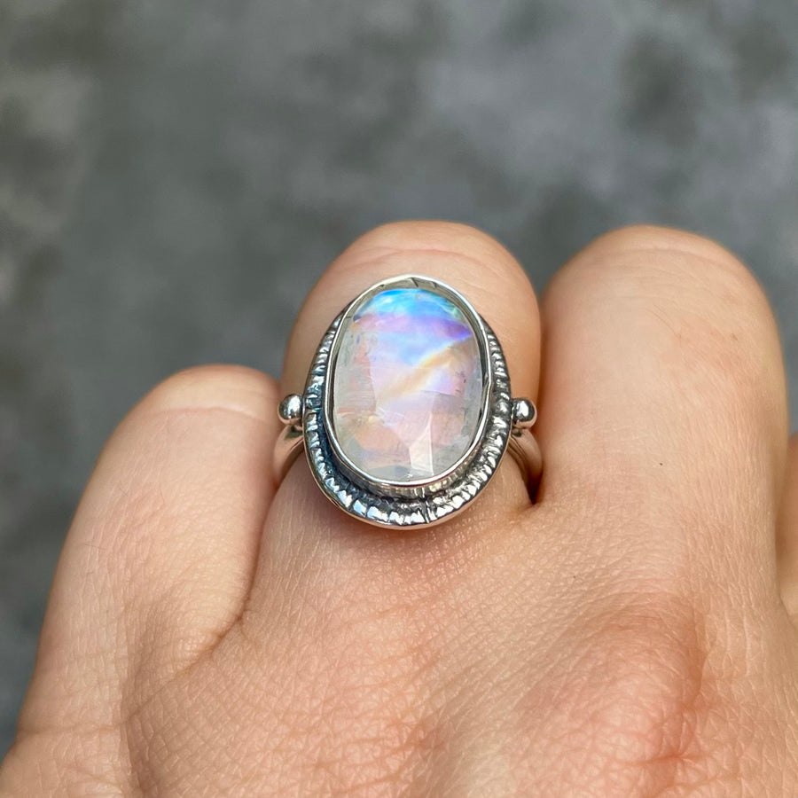 PRE-ORDER FOR TRIXIE- Faceted Moonstone Ring- Sz 8