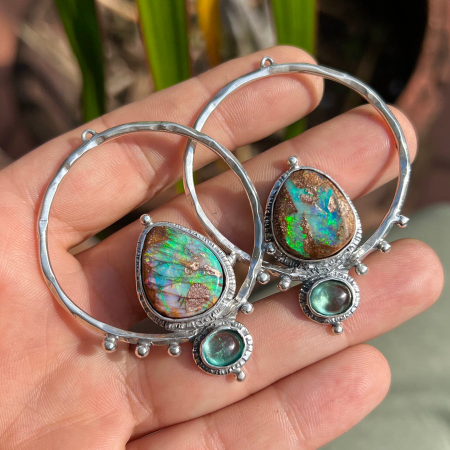 PRE-ORDER FOR JANET- Silver Boulder Opal Hoop Earrings