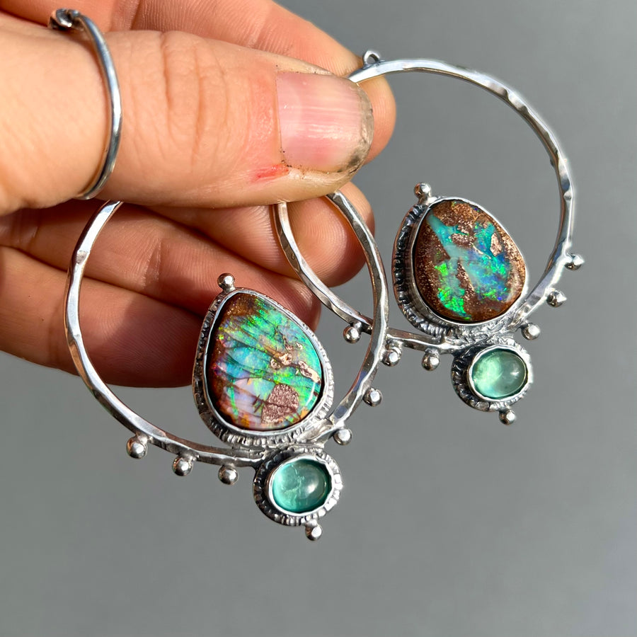 PRE-ORDER FOR JANET- Silver Boulder Opal Hoop Earrings