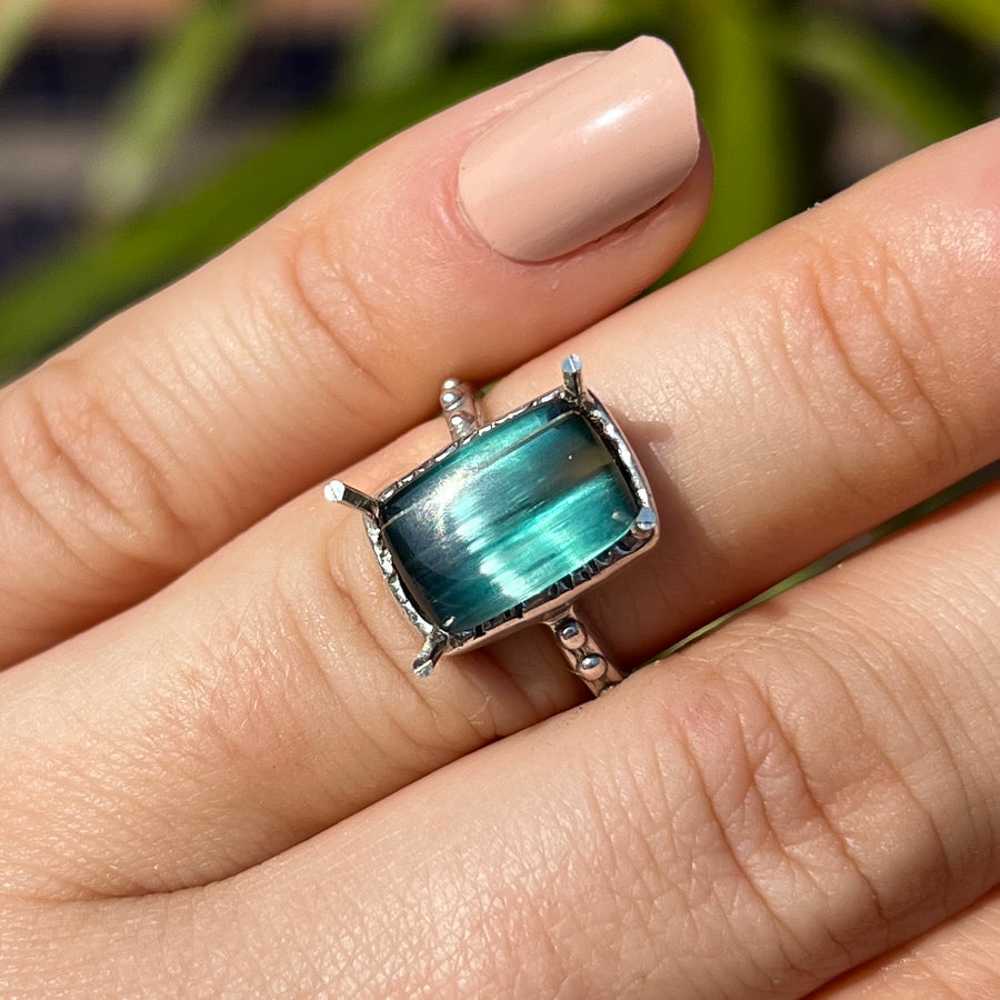 PRE-ORDER FOR JANET- Cat's Eye Indicolite Tourmaline Ring- Sz 6