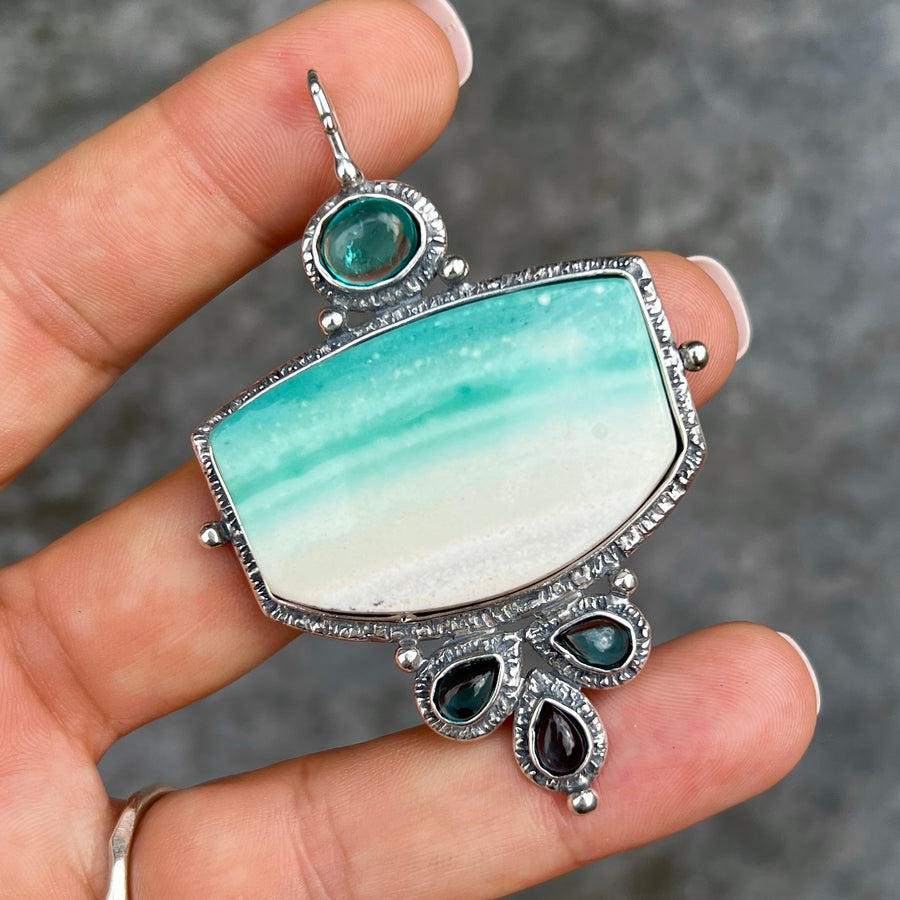 PRE-ORDER FOR LC- Opalized Wood & London Blue Topaz Pendant