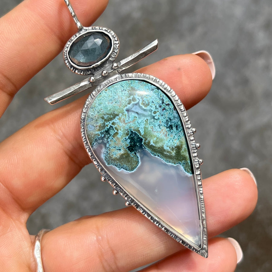PRE-ORDER FOR ROSIE- Moss Agate & Aquamarine Pendant