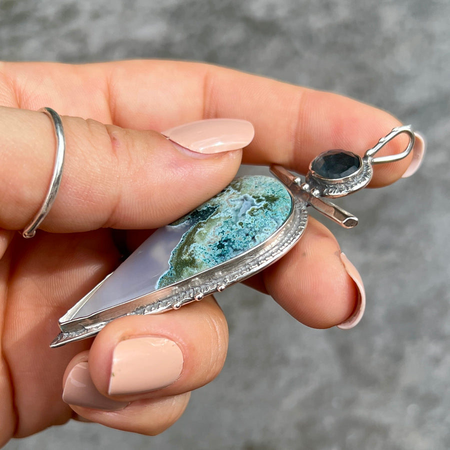 PRE-ORDER FOR ROSIE- Moss Agate & Aquamarine Pendant
