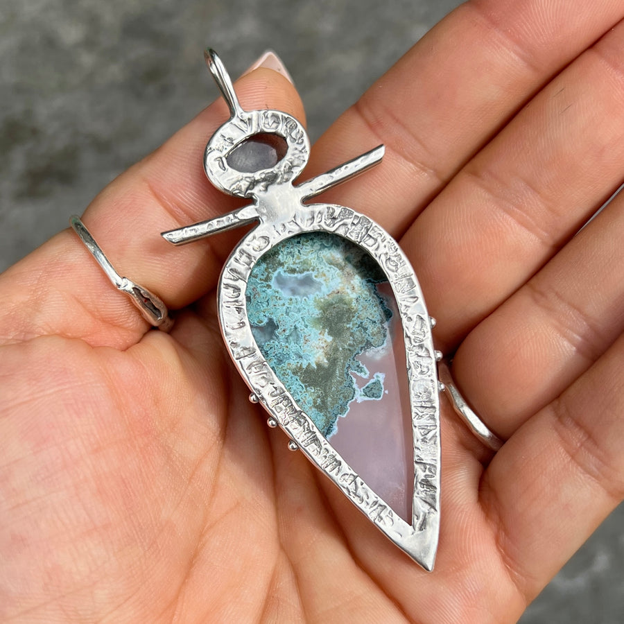 PRE-ORDER FOR ROSIE- Moss Agate & Aquamarine Pendant