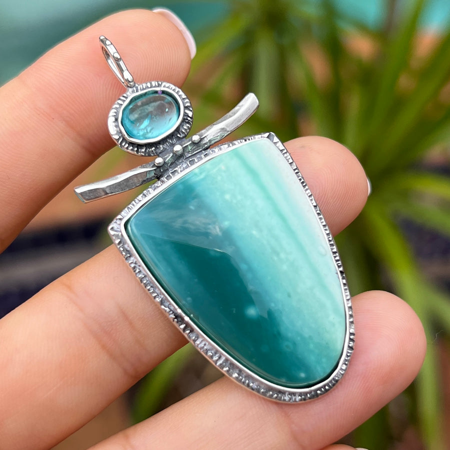PRE-ORDER FOR REE- Opalized Wood & Apatite Pendant