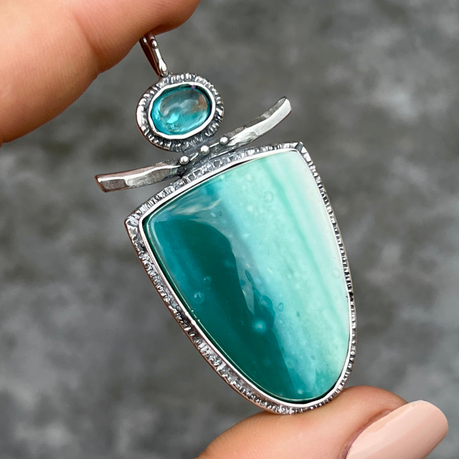 PRE-ORDER FOR REE- Opalized Wood & Apatite Pendant