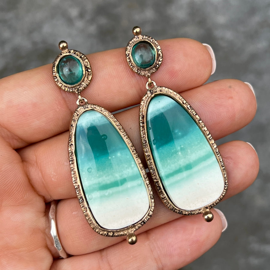 PRE-ORDER FOR ELIZABETH- Opalized Wood & Apatite Earrings
