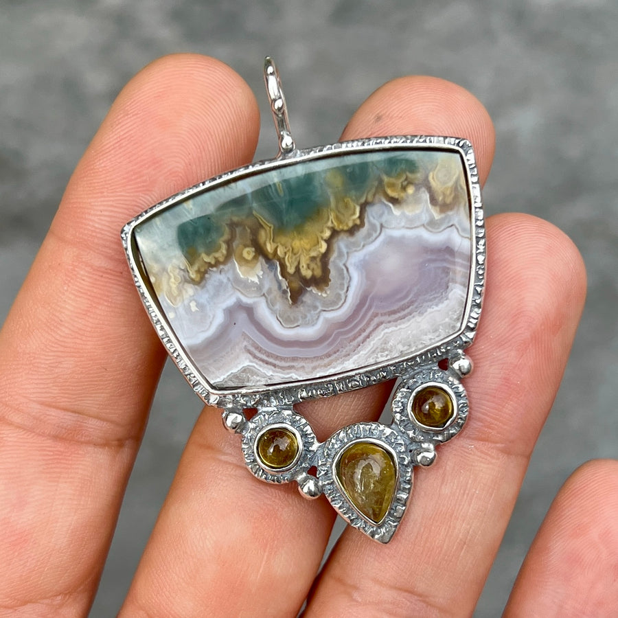 PRE-ORDER FOR STORME- Prudent Man Agate & Tourmaline Pendant