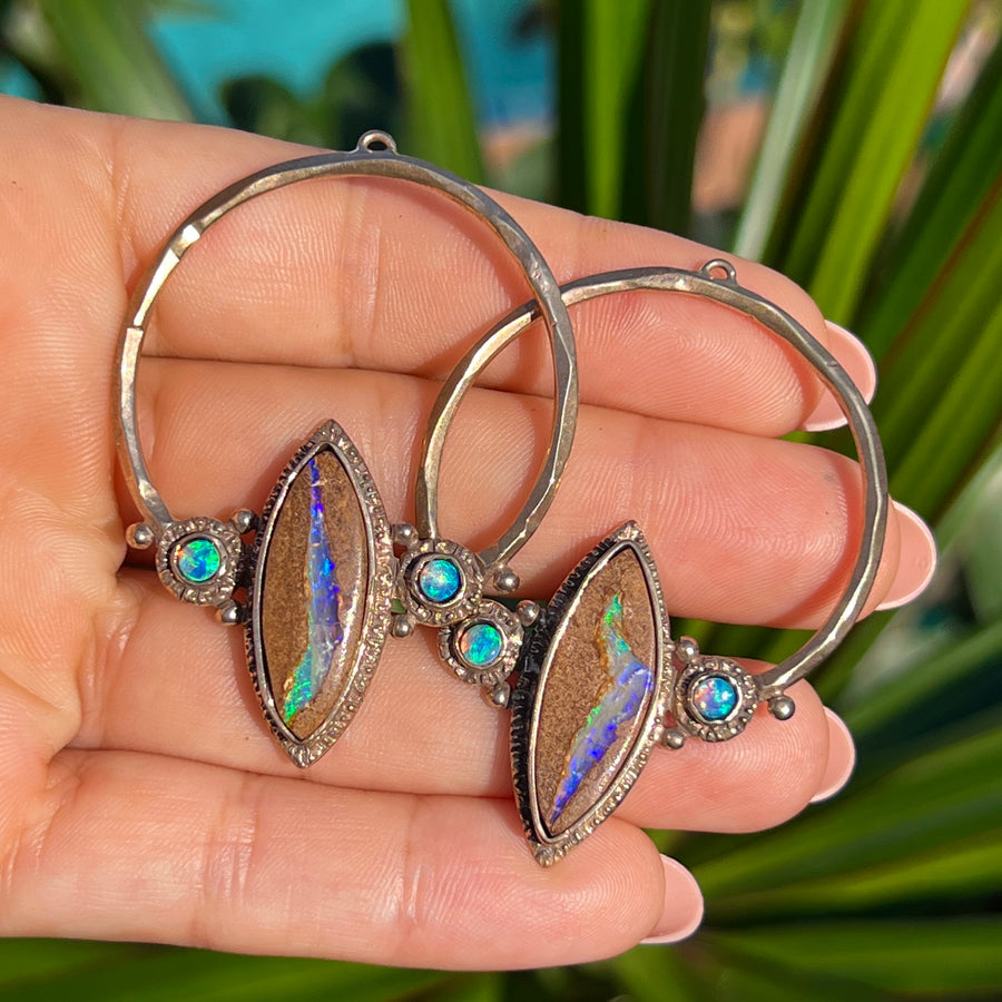 PRE-ORDER FOR LAUREN- Boulder Opal Bronze Hoop Earrings