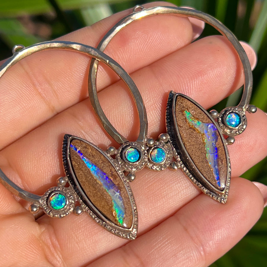 PRE-ORDER FOR LAUREN- Boulder Opal Bronze Hoop Earrings