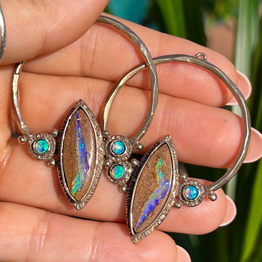 PRE-ORDER FOR LAUREN- Boulder Opal Bronze Hoop Earrings