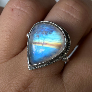PRE-ORDER FOR JOANNE- Rainbow Moonstone Ring- Sz 8