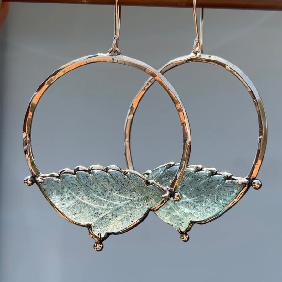 PRE-ORDER FOR LUMENARIA- Carved Aquamarine Hoop Earrings