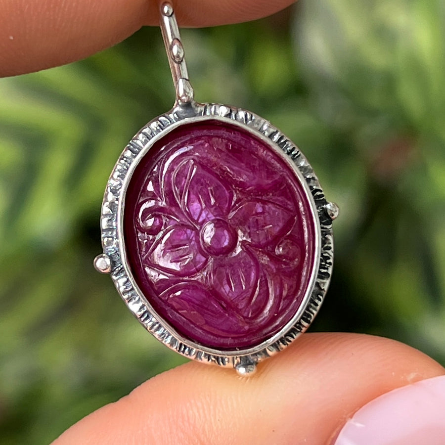 PRE-ORDER FOR JANET- Carved Ruby Silver Pendant