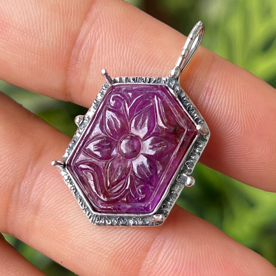 PRE-ORDER FOR NATASHA- Carved Ruby Silver Pendant
