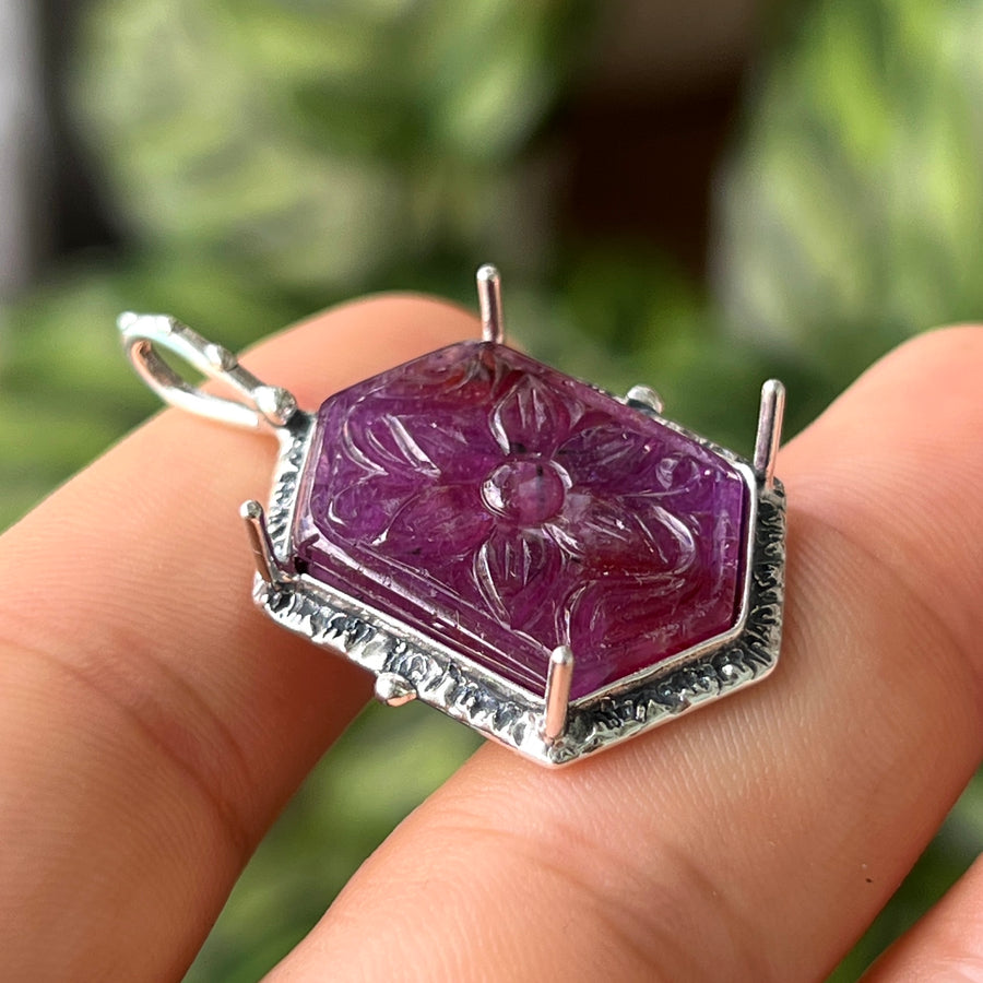 PRE-ORDER FOR NATASHA- Carved Ruby Silver Pendant