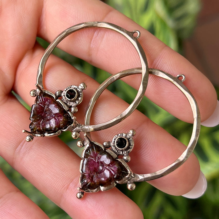 PRE-ORDER FOR NATASHA- Carved Tourmaline & Onyx Lotus Hoops