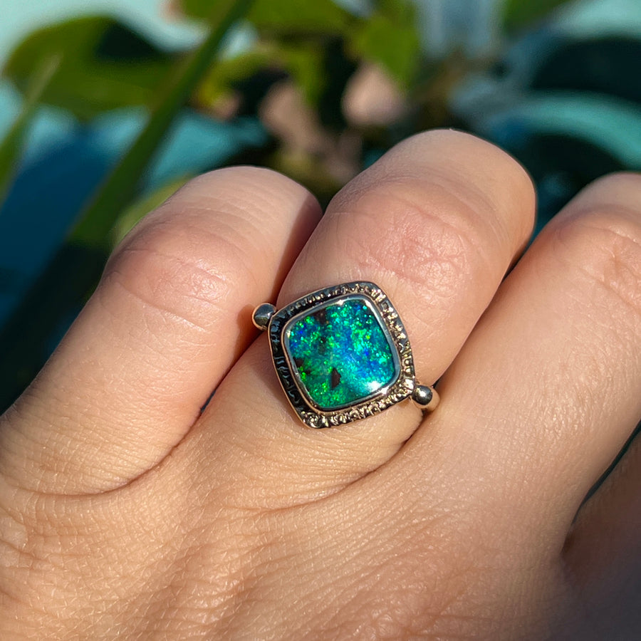 14k Gold Boulder Opal Ring Sz 7