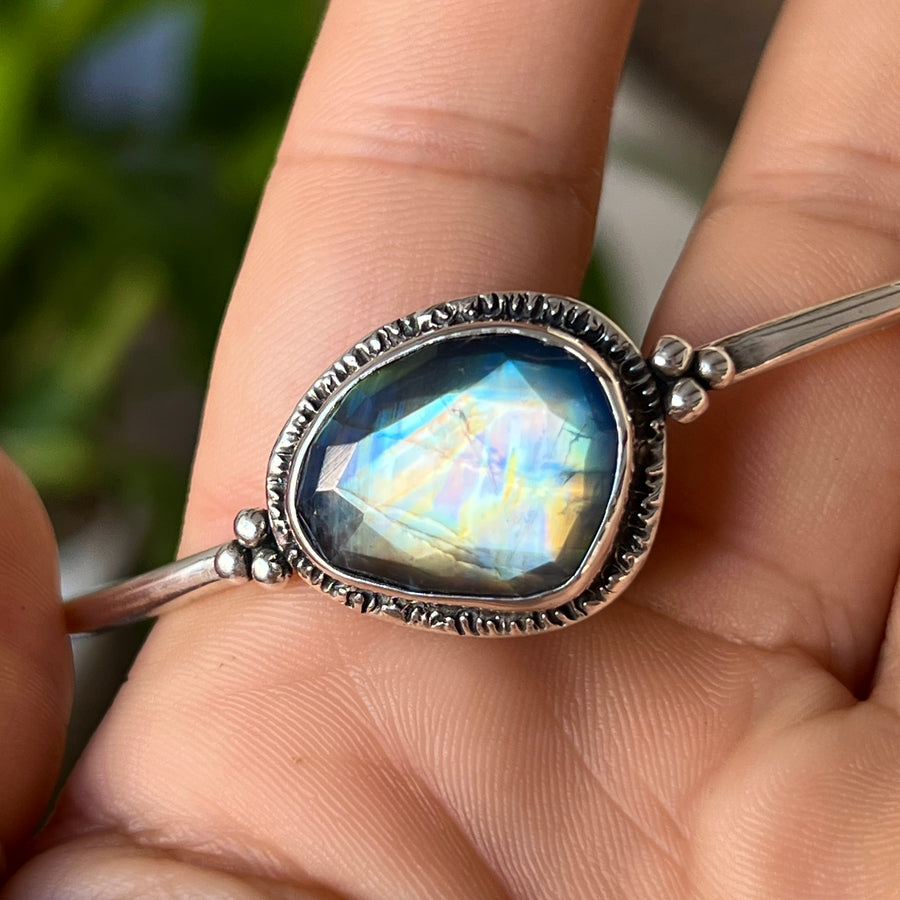AVAILABLE PRE-ORDER- Rainbow Moonstone Silver Cuff
