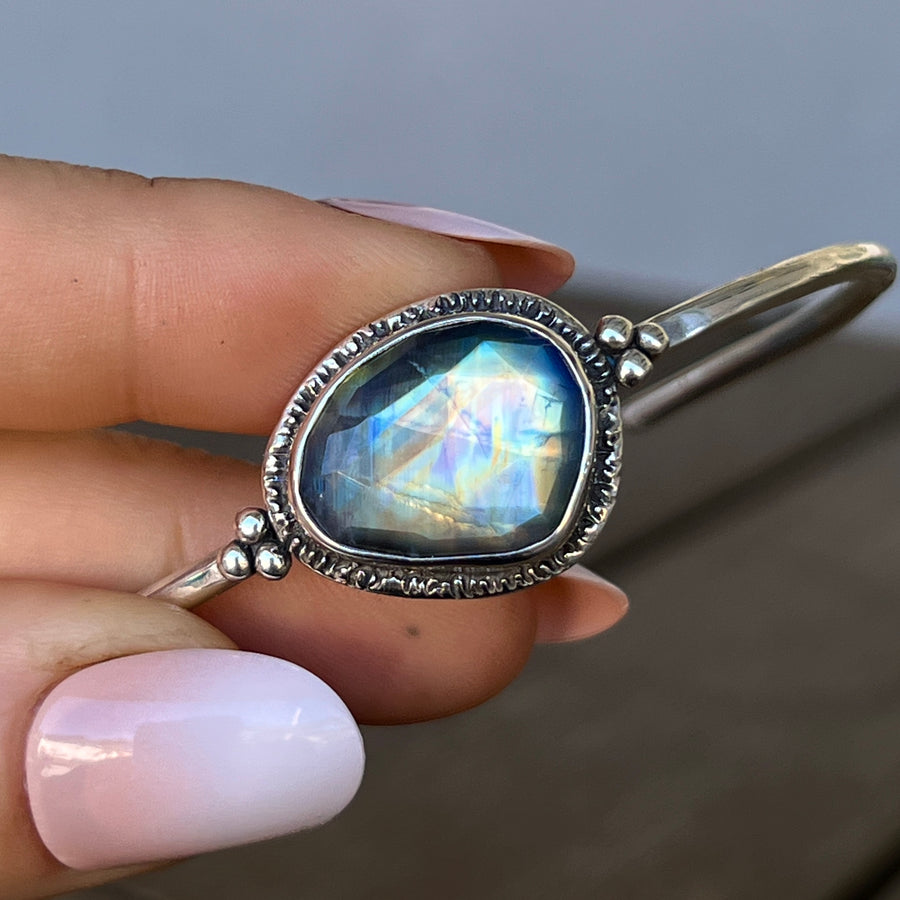 AVAILABLE PRE-ORDER- Rainbow Moonstone Silver Cuff