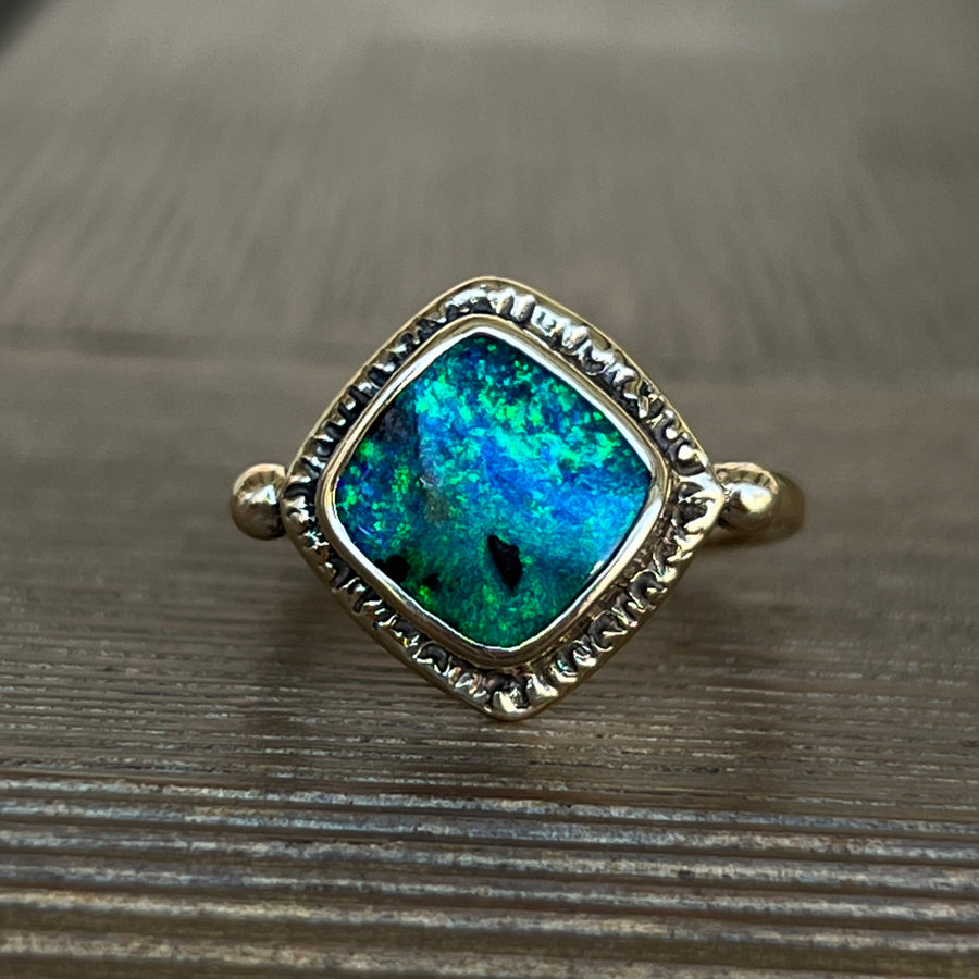 14k Gold Boulder Opal Ring Sz 7