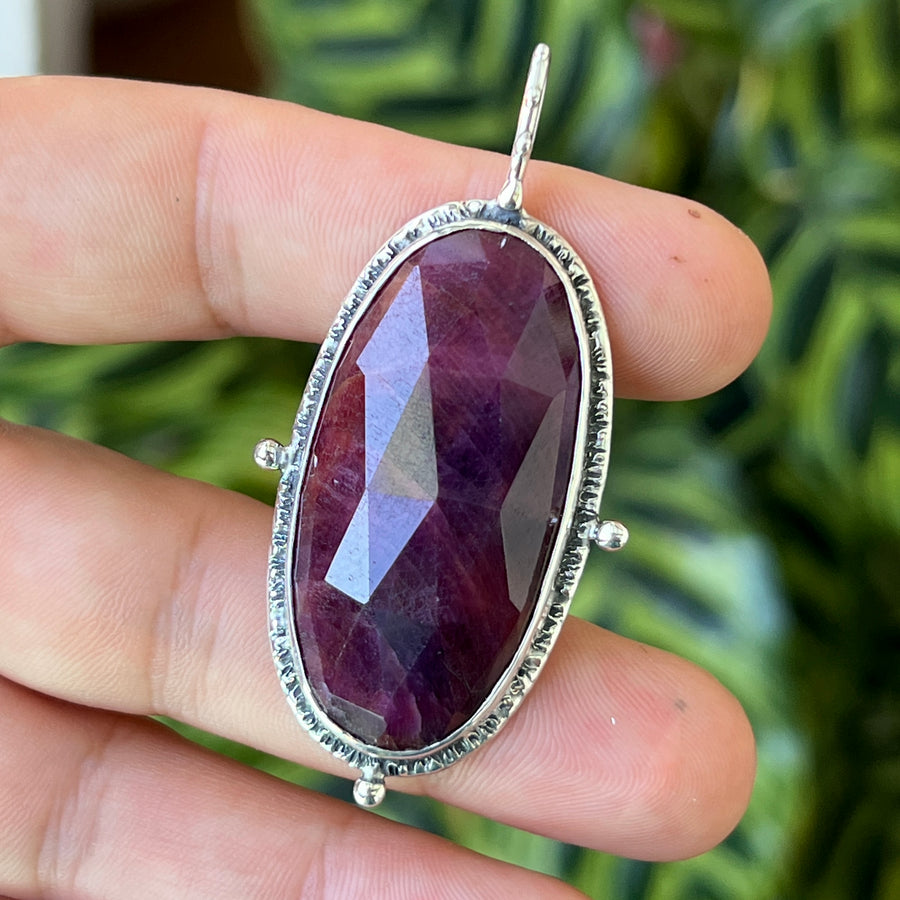 Oval Ruby Silver Pendant