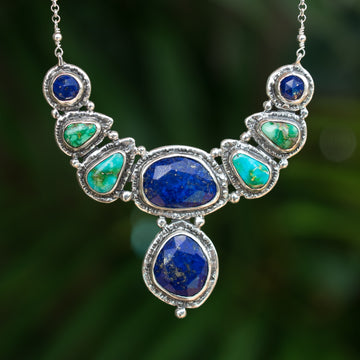 lapis turquoise collar necklace handmade
