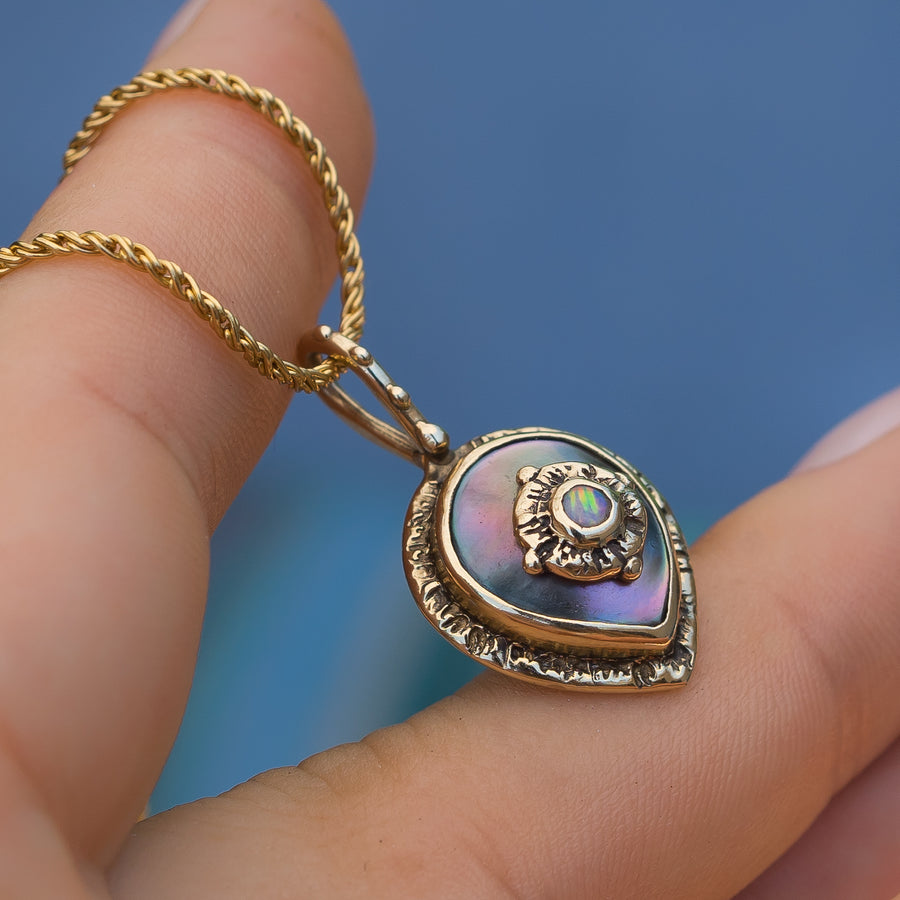 14k Gold Tahitian Mabe Pearl & Opal Pendant