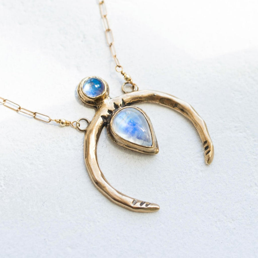 NEW MOON / Moonstone Necklace, Crescent Moon Necklace, Moonstone Jewelry, Rainbow Moonstone Necklace, Moon Phase Necklace, Bohemian Jewelry