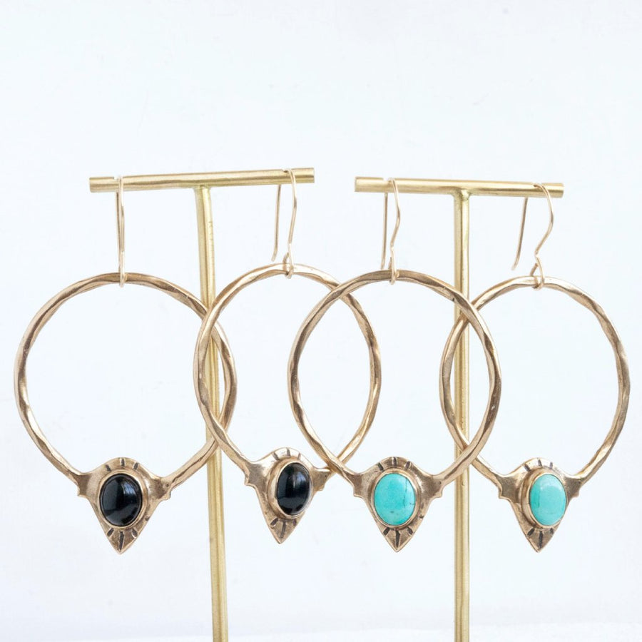 RAJ / Black Onyx Hoop Earrings, Statement Earrings, Onyx Earrings, Bohemian Earrings, Boho Earrings, Sterling Silver Hoop Earrings, Handmade