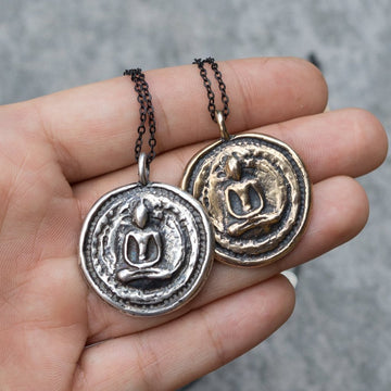 Thai Buddha Coin Necklace, Antique Coin Necklace, Buddha Coin pendant, Black Coin Pendant, Sterling Silver Coin Necklace, Bronze Coin