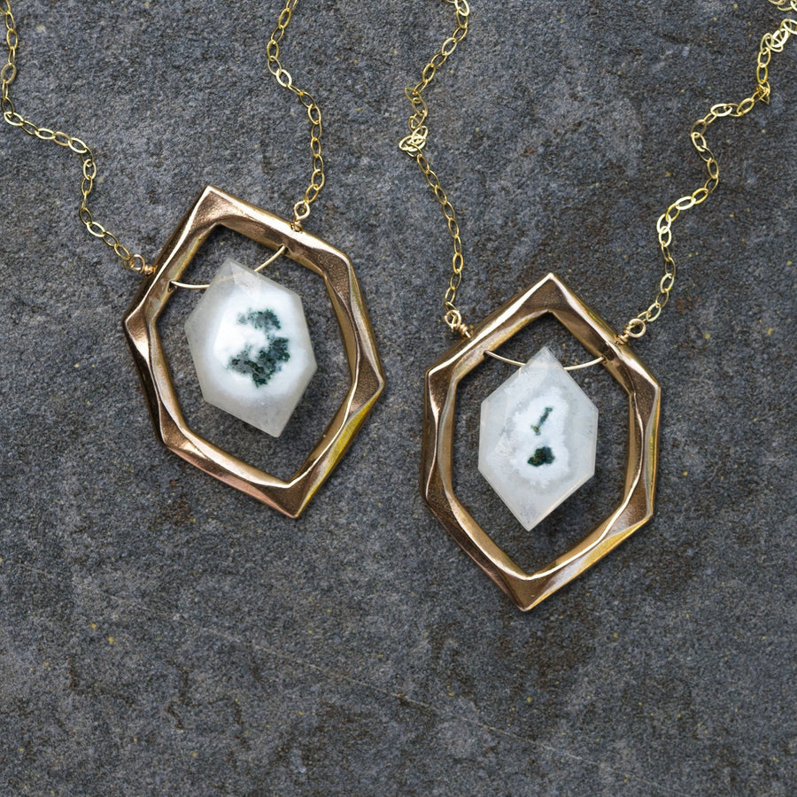 DIAMOND, Solar Quartz Crystal Necklace, Scenic Quartz, Bronze Pendant, Sterling Silver Quartz necklace, Gift For Her, Green Quartz, Gold