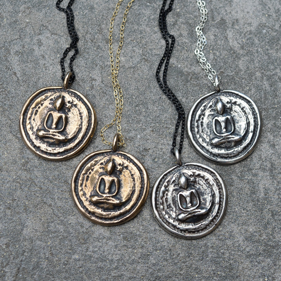 Thai Buddha Coin Necklace, Antique Coin Necklace, Buddha Coin pendant, Black Coin Pendant, Sterling Silver Coin Necklace, Bronze Coin
