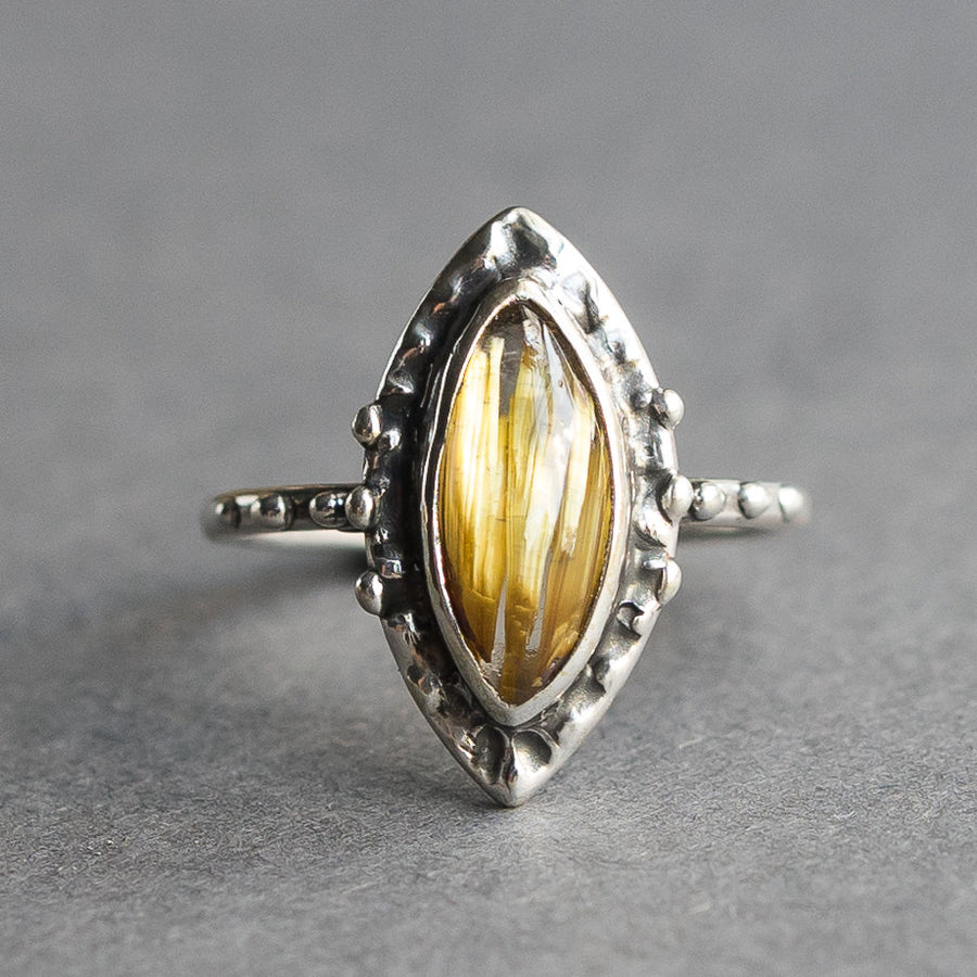 Rutilated Quartz Marquise Ring, Sterling Silver, Size 7, Rutile Quartz, Oval, golden rutile, gold ring, Handmade,One of a kind, gift for her