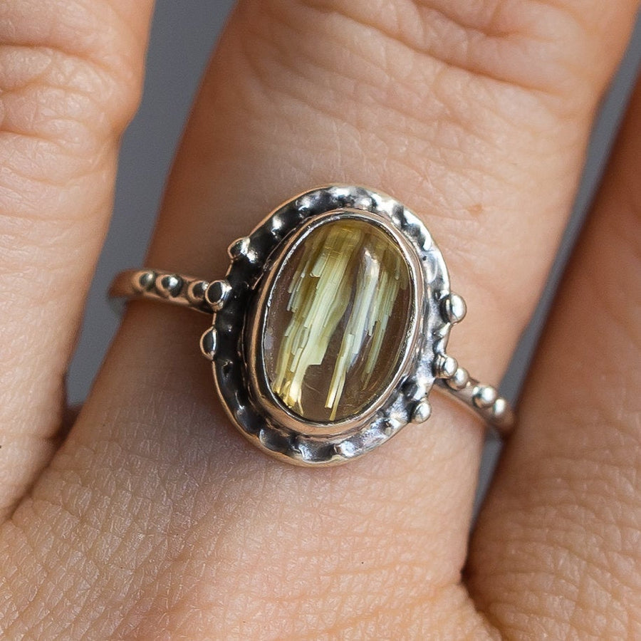 Sz 9 Rutilated Quartz Oval Ring, Sterling Silver, Size 9, Rutile Quartz, Oval, golden rutile, gold ring, Handmade,One of a kind,gift for her