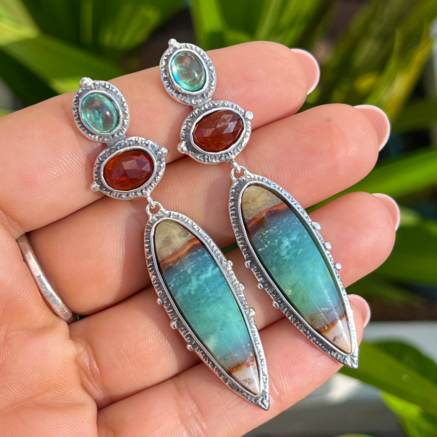 PRE-ORDER FOR DEB- Opalized Wood & Apatite Earrings