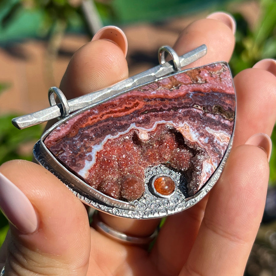 Red Ocean Jasper Druzy & Sunstone Pendant
