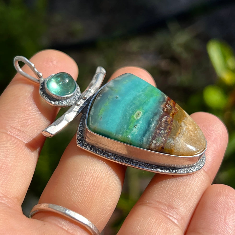 PRE-ORDER FOR BROOKE- Opalized Wood & Apatite Pendant