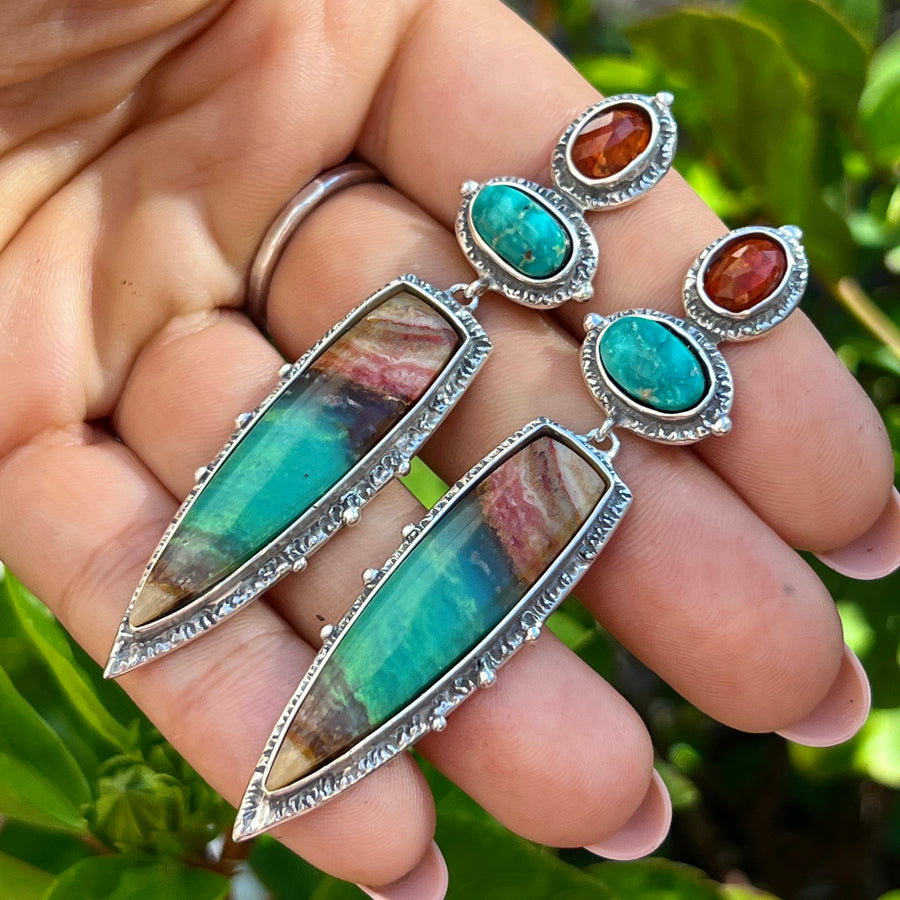 AVAILABLE PRE-ORDER- Opalized Wood & Turquoise Earrings