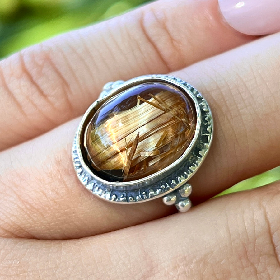 PRE-ORDER FOR CHRYSTIN- Rutilated Quartz Ring- Sz 7.5