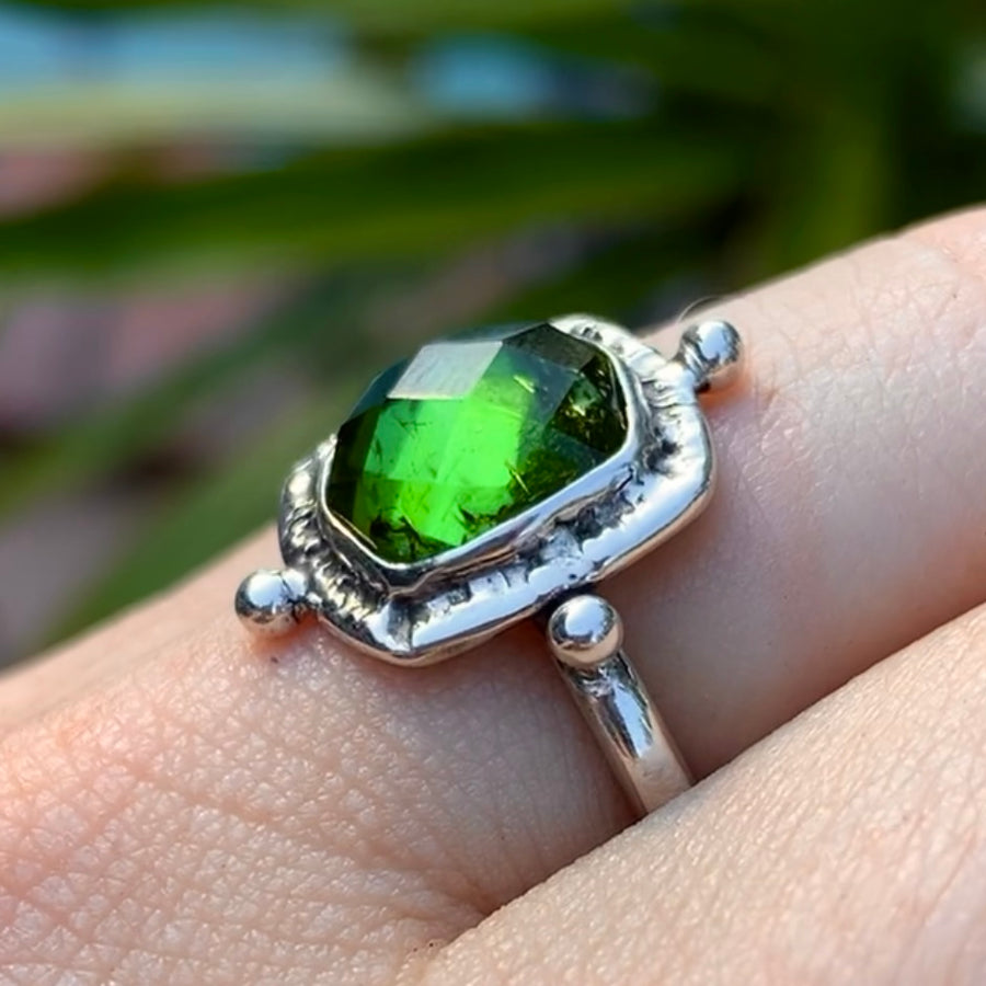 RESERVED- Green Tourmaline Ring- Sz 8