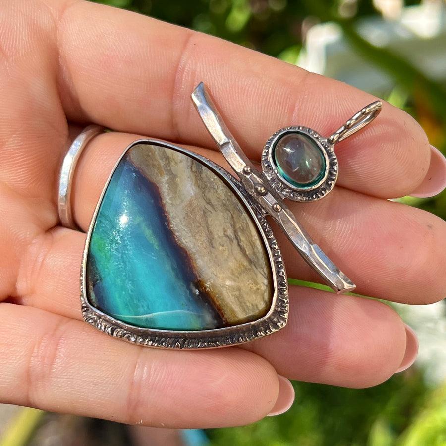 PRE-ORDER FOR MELISSA- Opalized Wood & Apatite Pendant